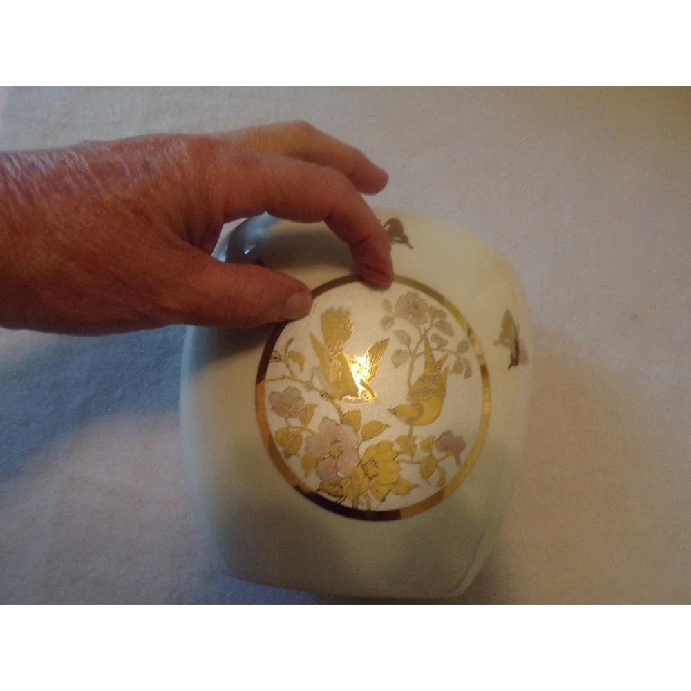 Vintage Gold Floral Birds and Butterflies Cream Color Vase by Action Japan